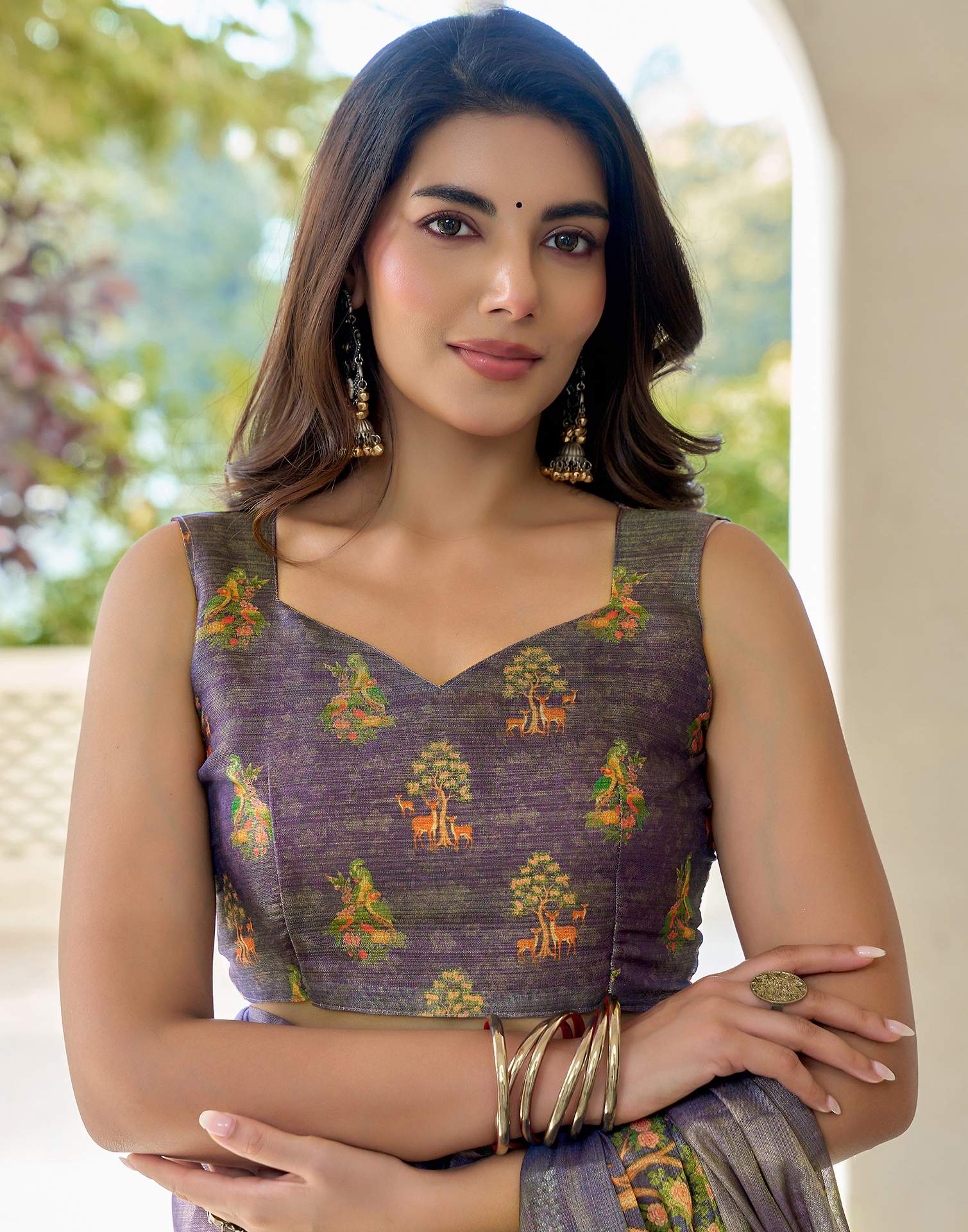 Dusty Purple Shimmer Silk Printed Saree