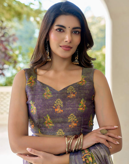 Dusty Purple Shimmer Silk Printed Saree