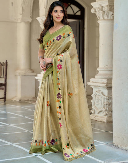 Beige Shimmer Silk Printed Saree
