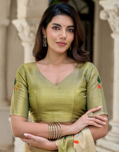 Beige Shimmer Silk Printed Saree