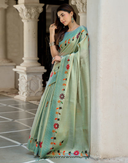 Dusty Mint Blue Shimmer Silk Printed Saree