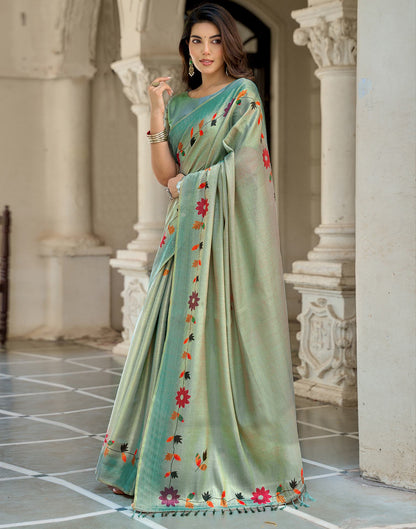 Dusty Mint Blue Shimmer Silk Printed Saree