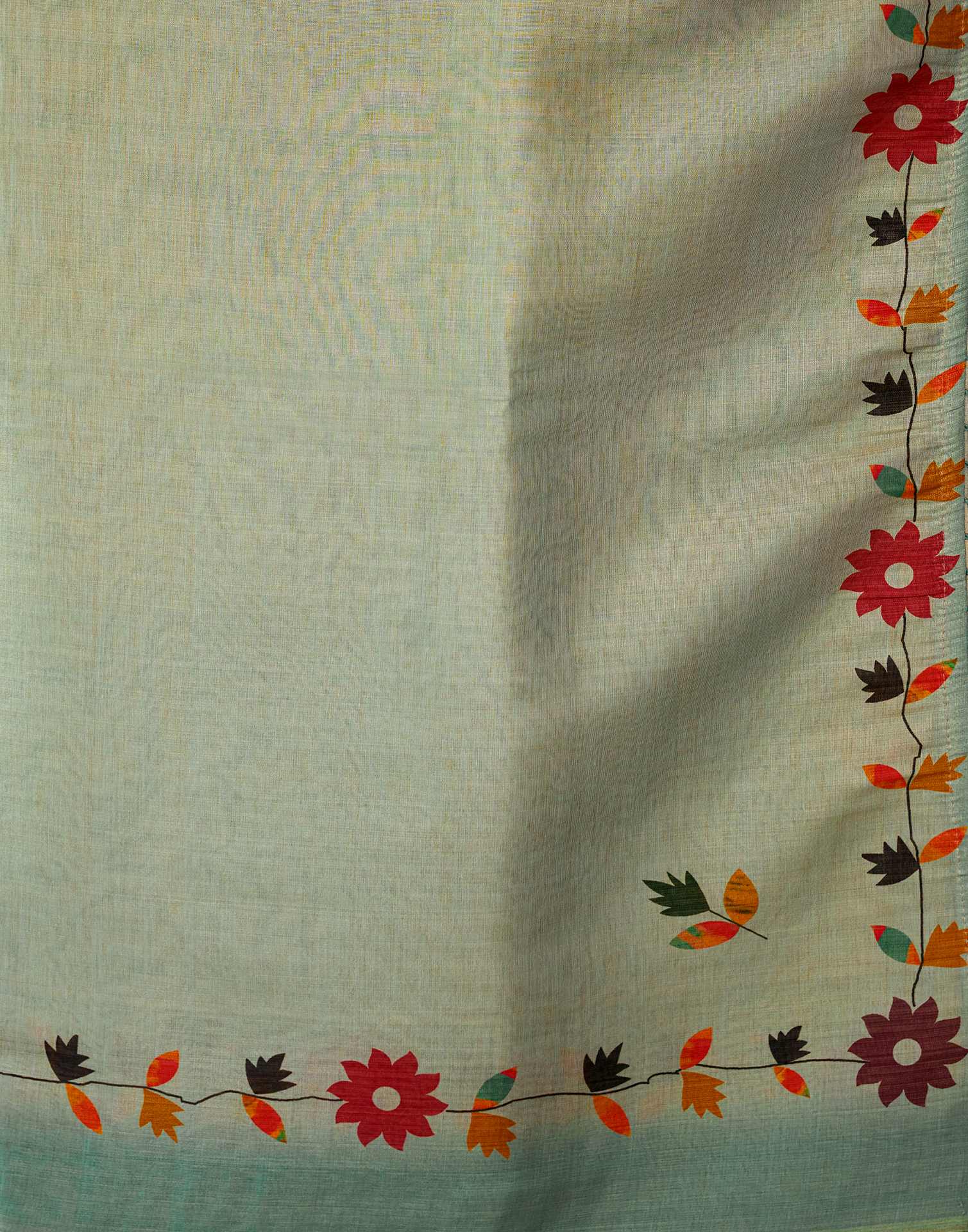 Dusty Mint Blue Shimmer Silk Printed Saree