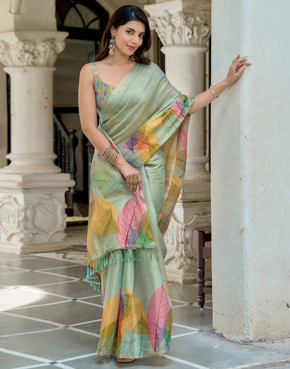 Mint Blue Shimmer Silk Printed Saree