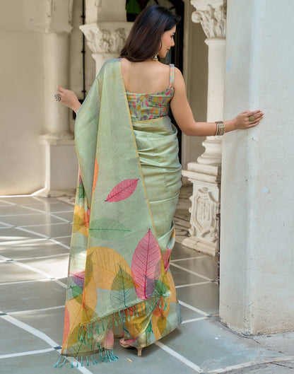 Mint Blue Shimmer Silk Printed Saree