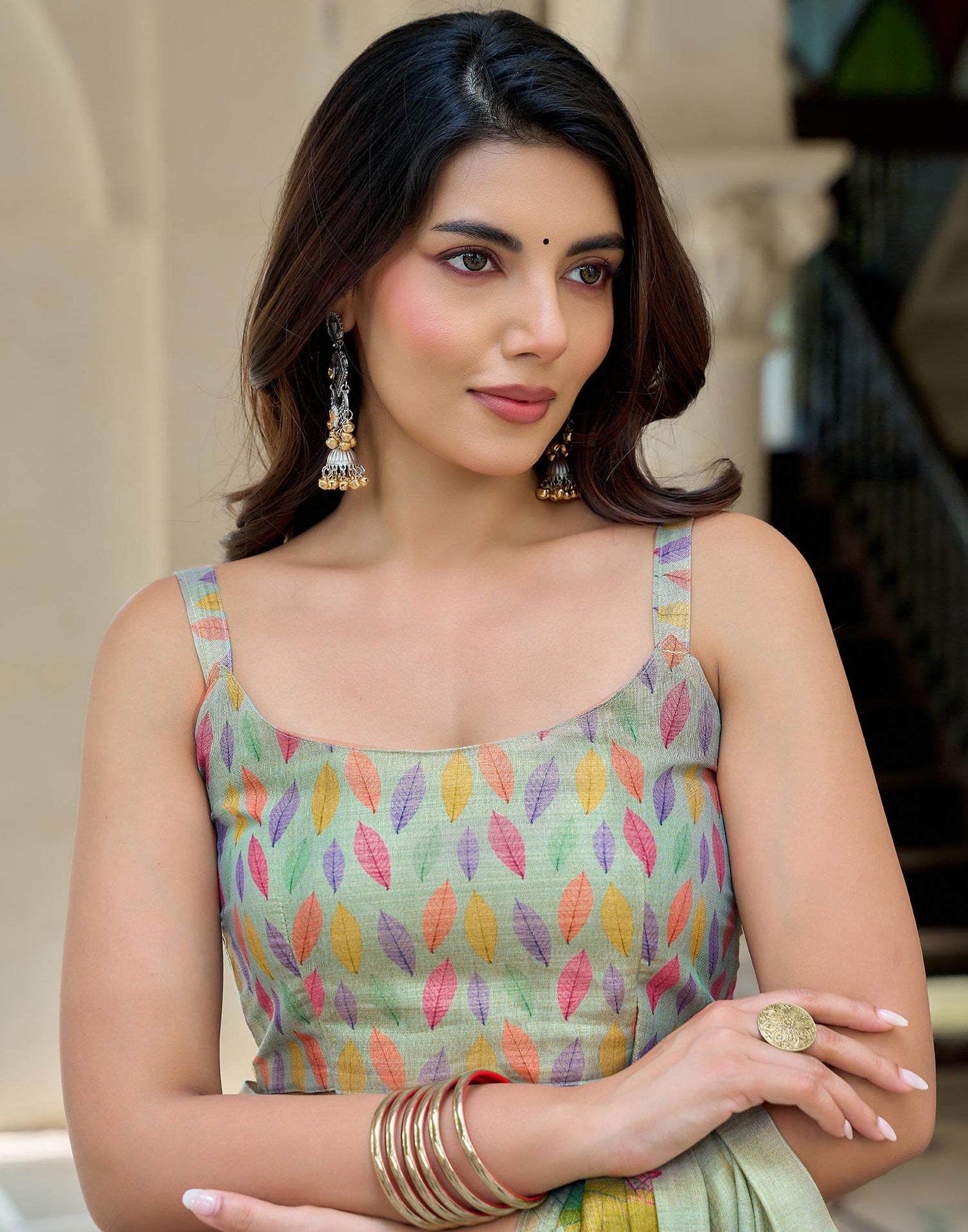 Mint Blue Shimmer Silk Printed Saree