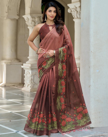 Dusty Rose Pink Shimmer Silk Printed Saree