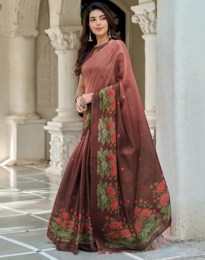 Dusty Rose Pink Shimmer Silk Printed Saree