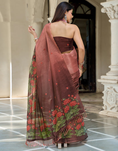 Dusty Rose Pink Shimmer Silk Printed Saree