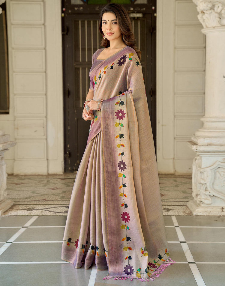 Dusty Mauve Shimmer Silk Printed Saree