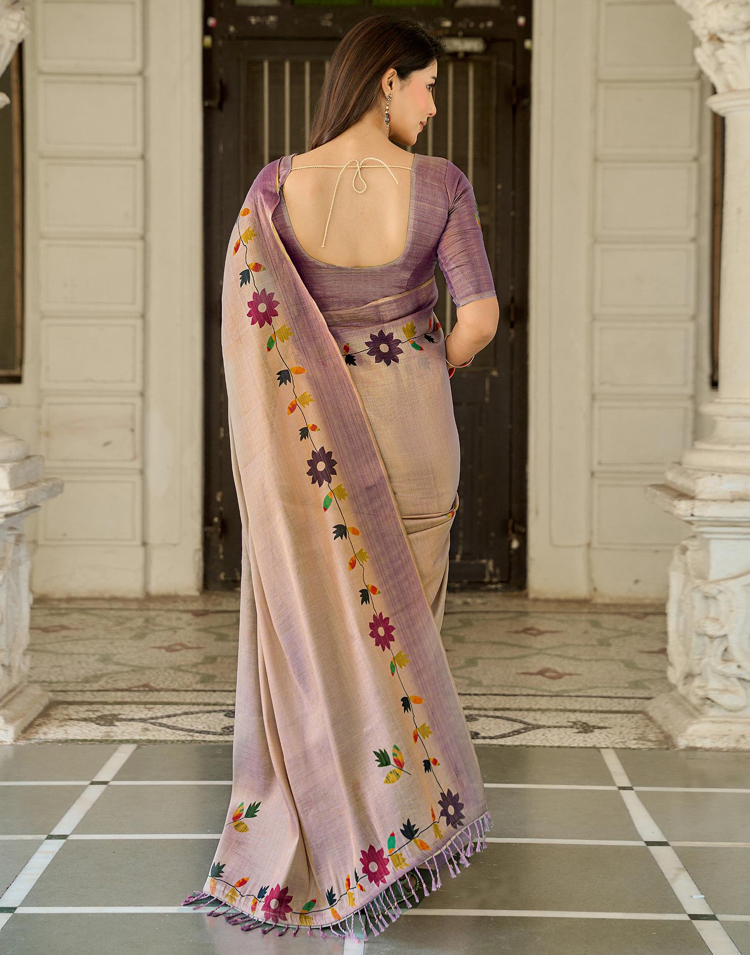 Dusty Mauve Shimmer Silk Printed Saree