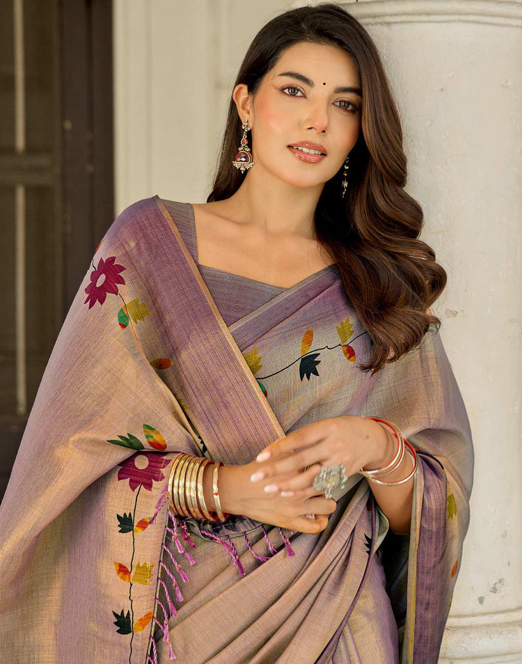 Dusty Mauve Shimmer Silk Printed Saree
