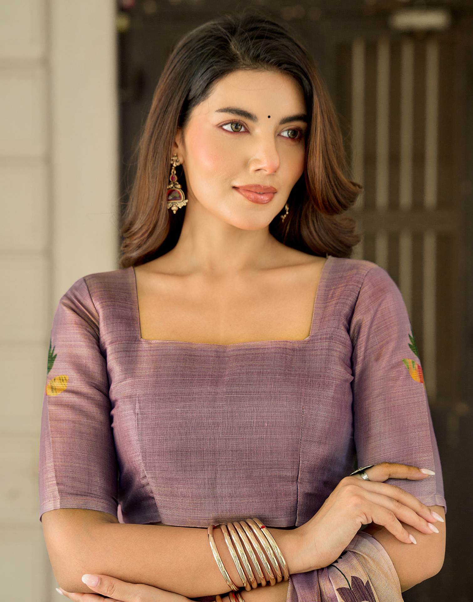 Dusty Mauve Shimmer Silk Printed Saree