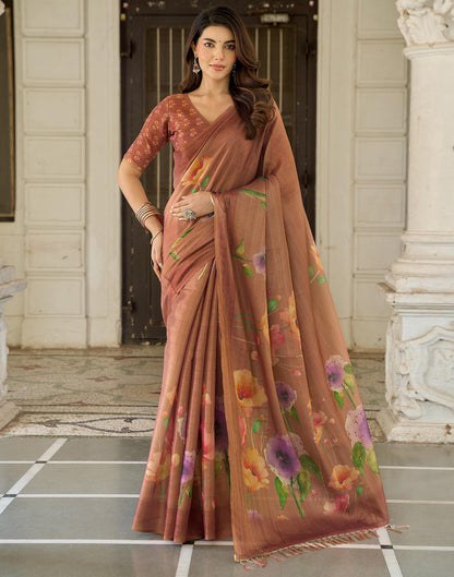 Rust Shimmer Silk Printed Saree