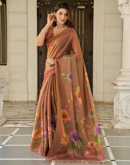 Rust Shimmer Silk Printed Saree
