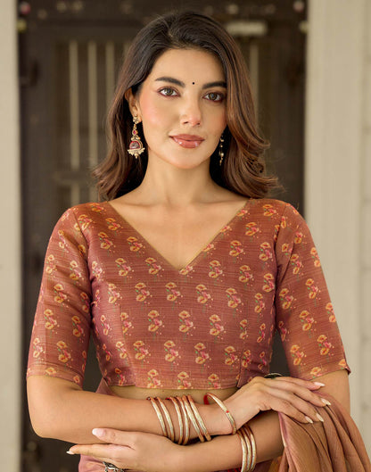 Rust Shimmer Silk Printed Saree