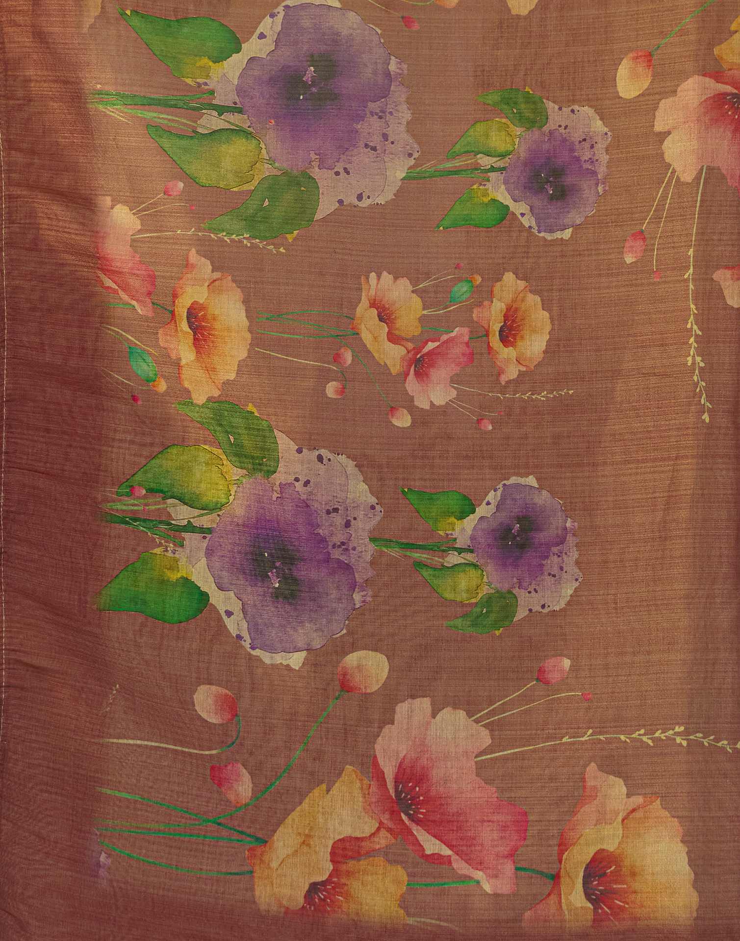 Rust Shimmer Silk Printed Saree