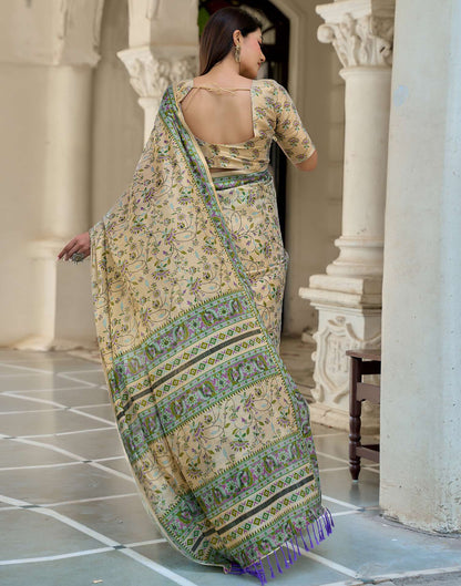 Beige Shimmer Silk Printed Saree
