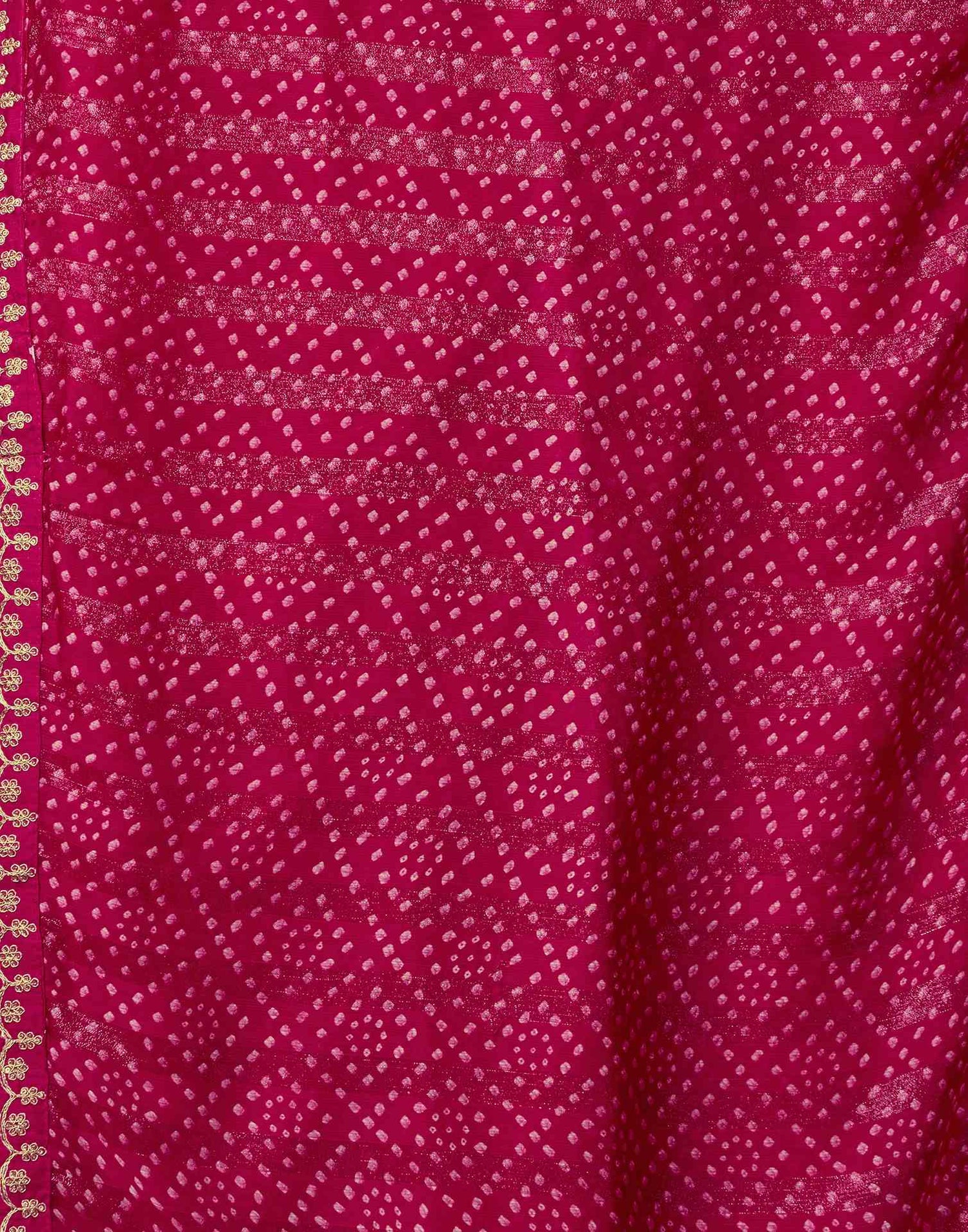Pink Chiffon Bandhani Printed Lace Saree