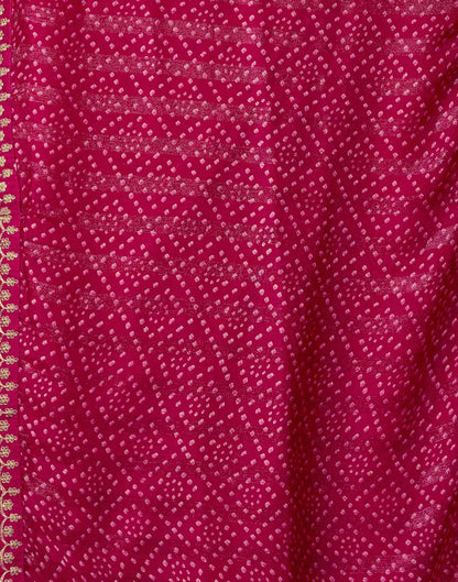 Pink Chiffon Bandhani Printed Lace Saree