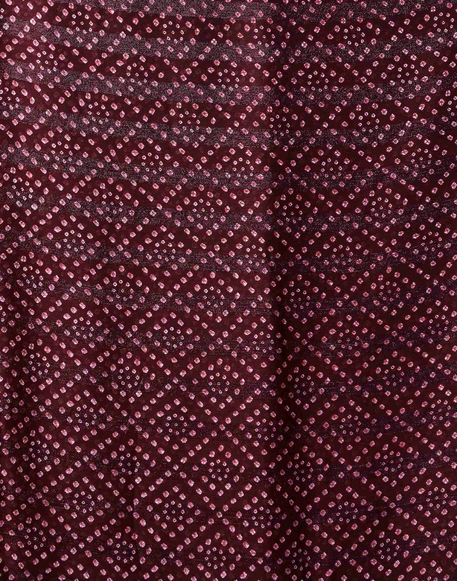 Dark Maroon Chiffon Bandhani Printed Lace Saree