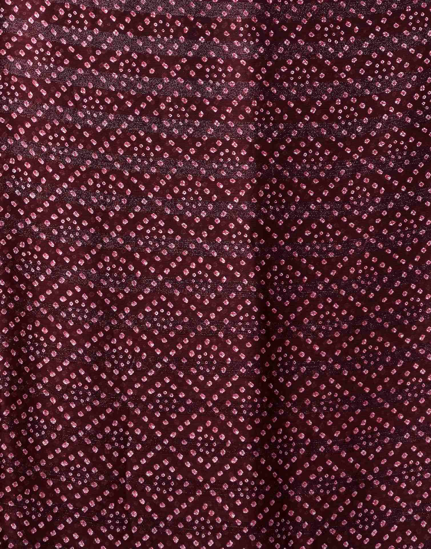 Dark Maroon Chiffon Bandhani Printed Lace Saree