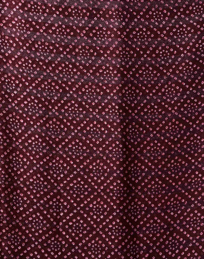 Dark Maroon Chiffon Bandhani Printed Lace Saree