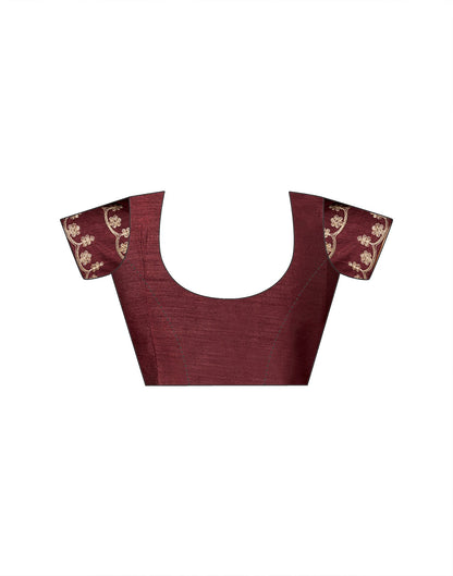 Dark Maroon Chiffon Bandhani Printed Lace Saree