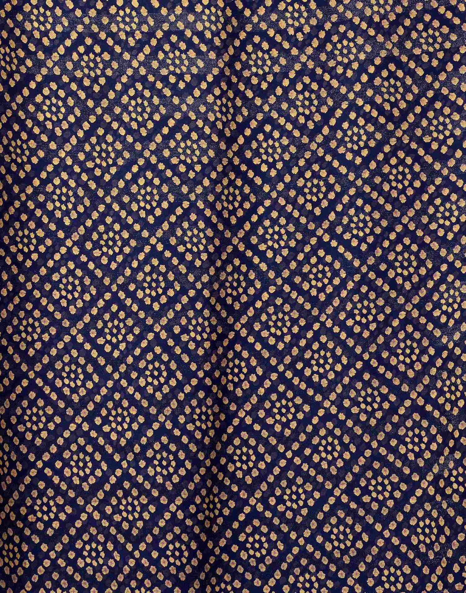 Navy Blue Chiffon Bandhani Printed Lace Saree