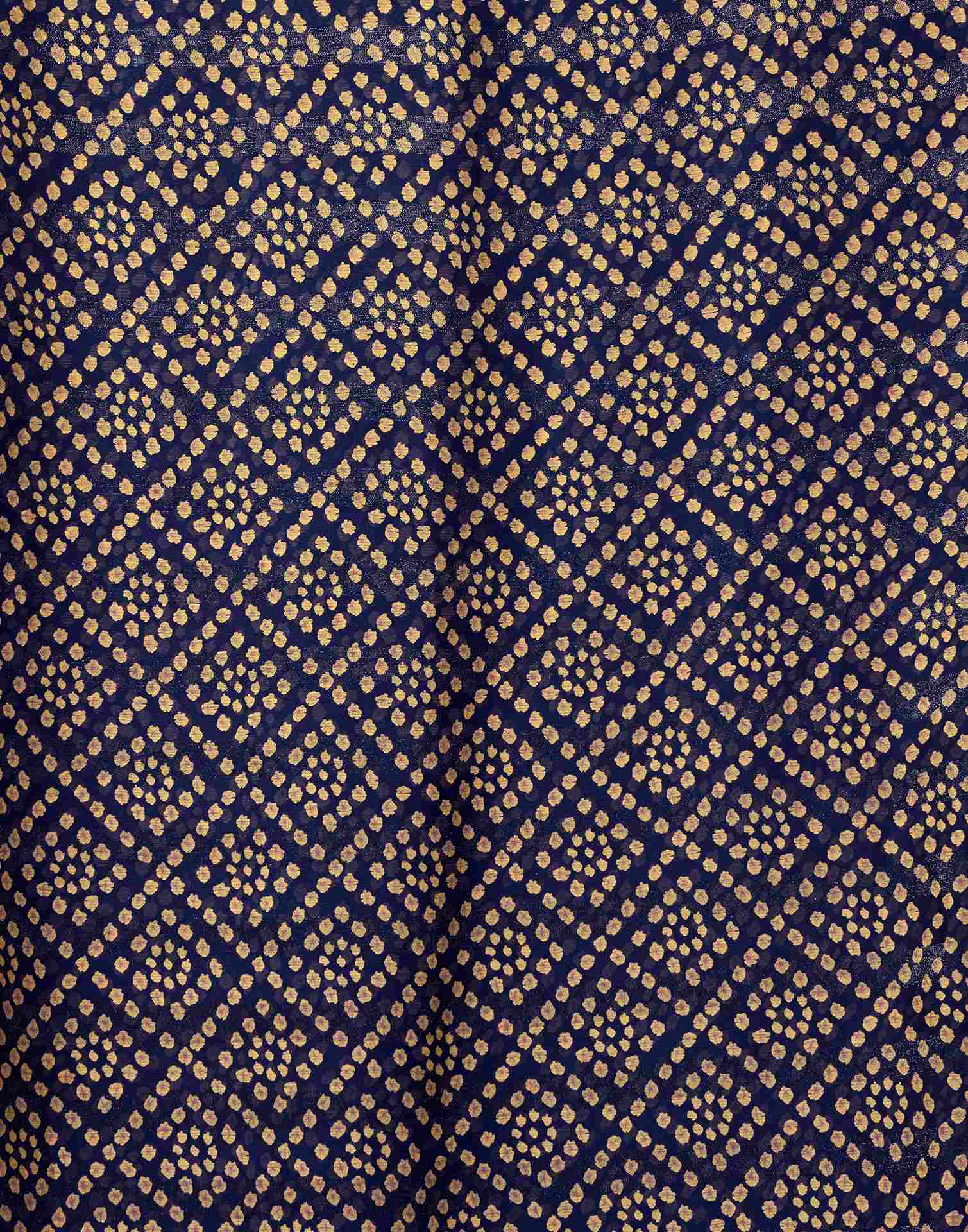 Navy Blue Chiffon Bandhani Printed Lace Saree