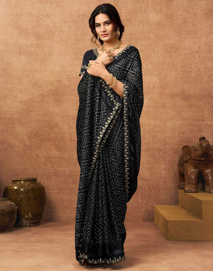 Black Chiffon Bandhani Printed Lace Saree