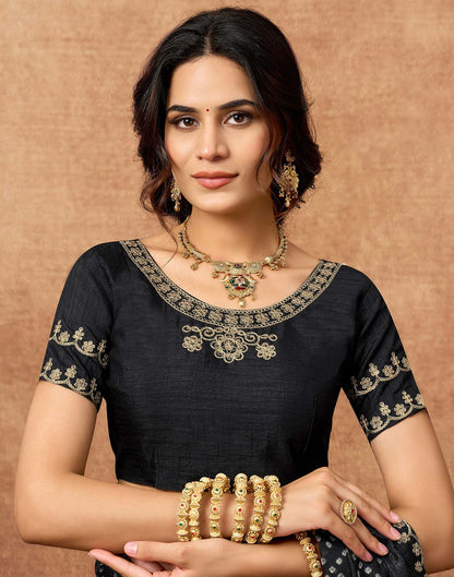 Black Chiffon Bandhani Printed Lace Saree