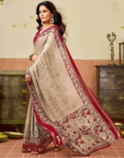 Beige Georgette Printed Saree