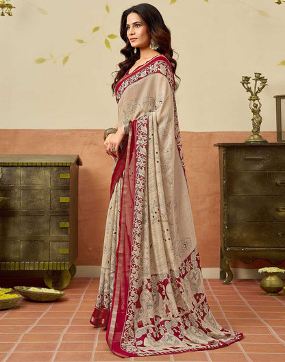 Beige Georgette Printed Saree