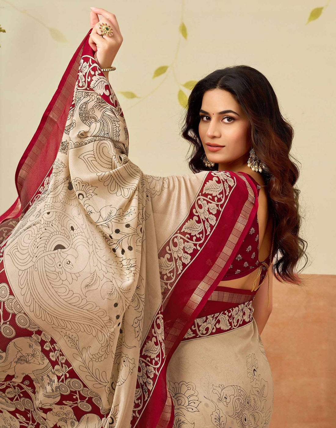 Beige Georgette Printed Saree