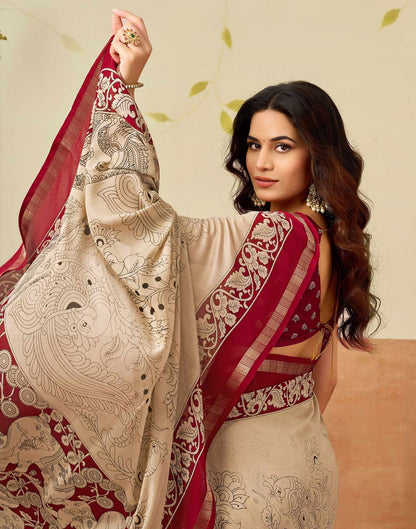 Beige Georgette Printed Saree