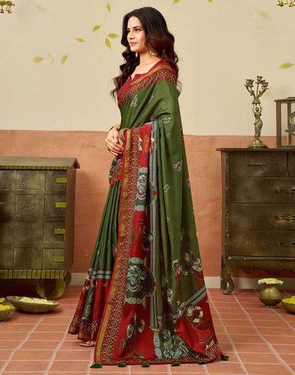 Mehendi Green Silk Printed Saree
