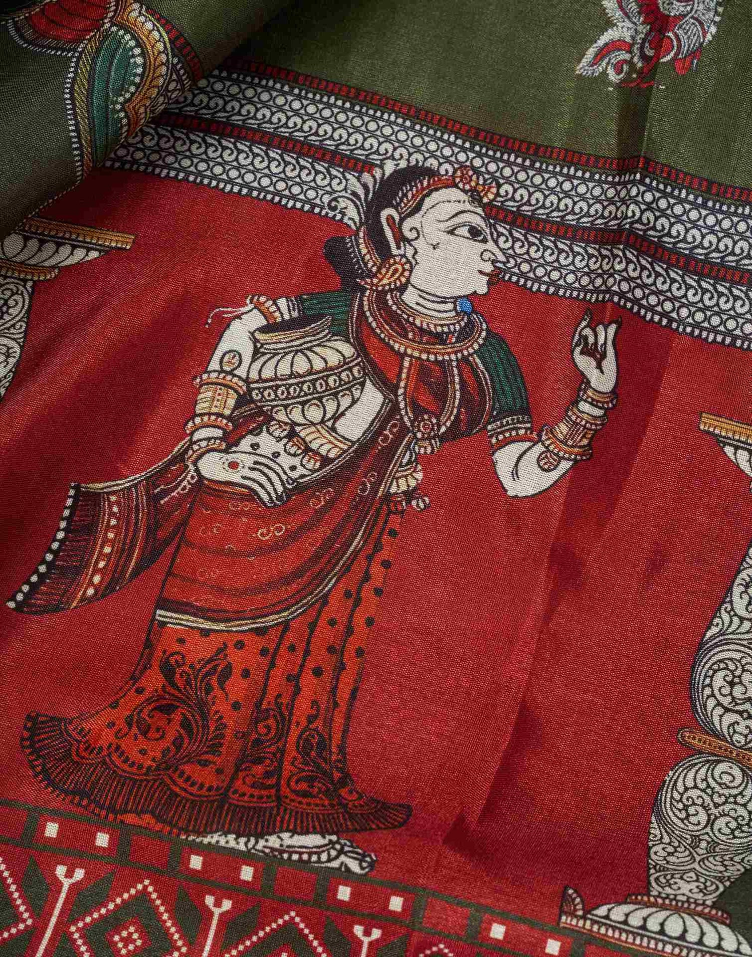 Mehendi Green Silk Printed Saree