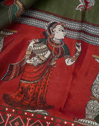 Mehendi Green Silk Printed Saree