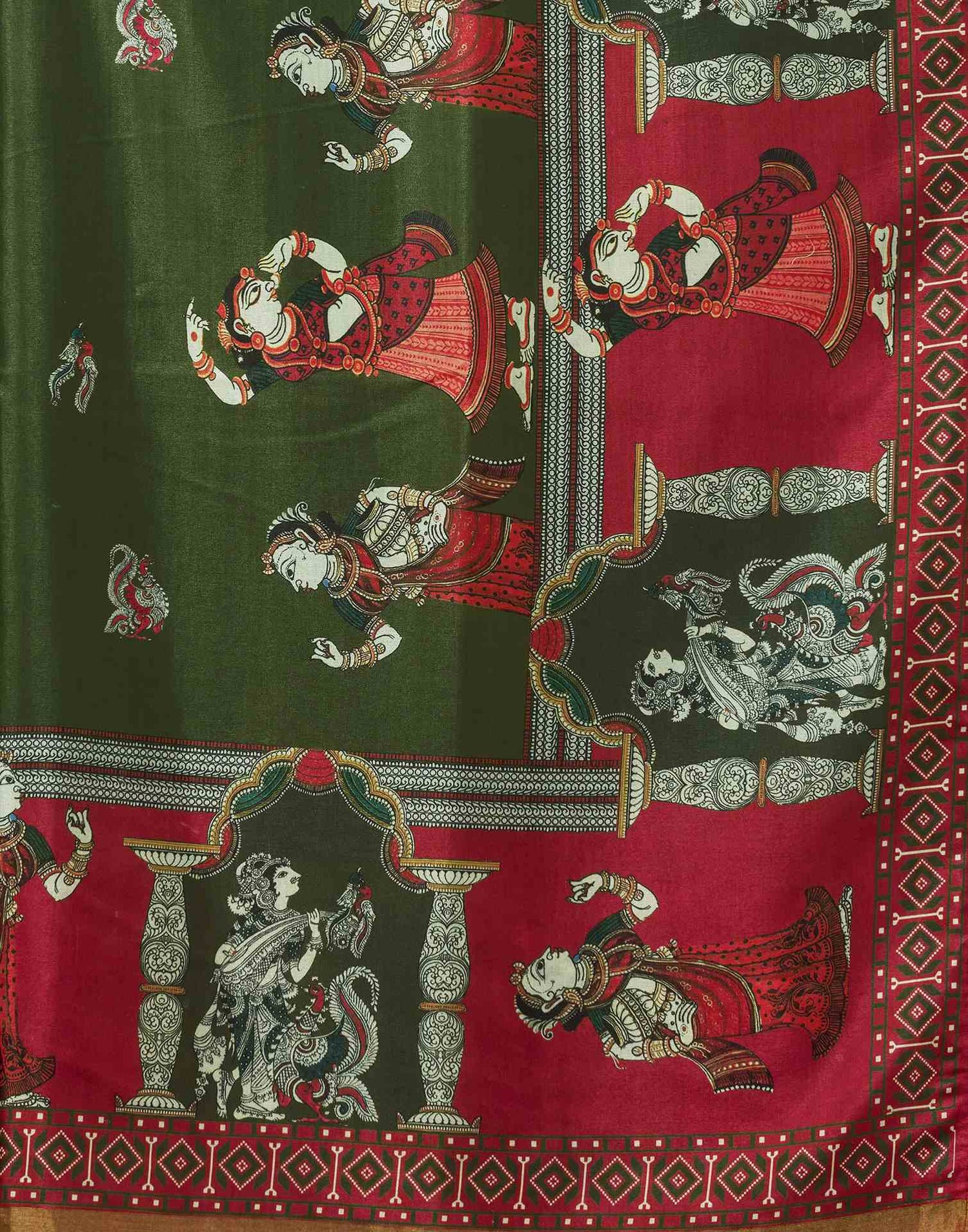 Mehendi Green Silk Printed Saree