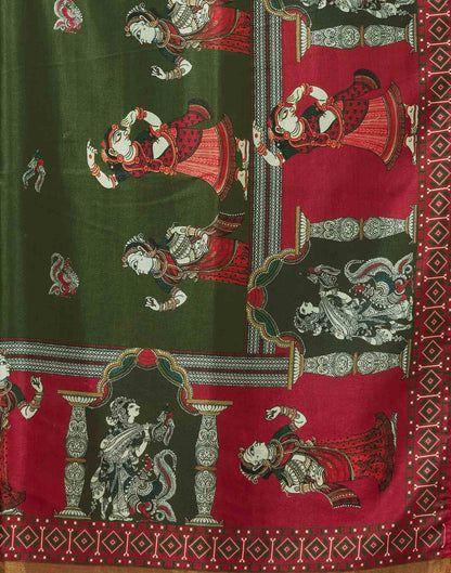 Mehendi Green Silk Printed Saree