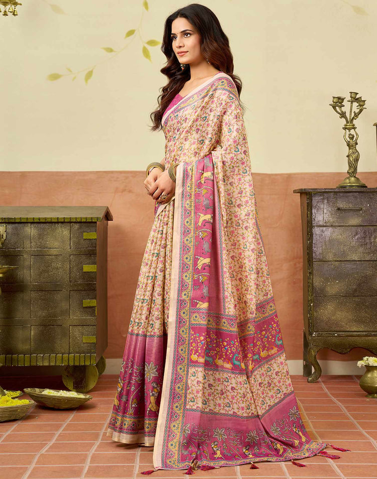 Beige Silk Printed Saree