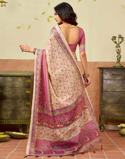 Beige Silk Printed Saree