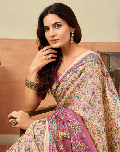 Beige Silk Printed Saree