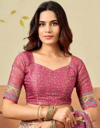 Beige Silk Printed Saree