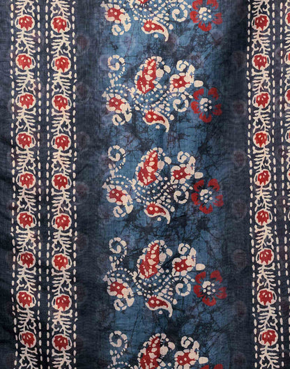 Dusty Blue Linen Printed Kalamkari Saree
