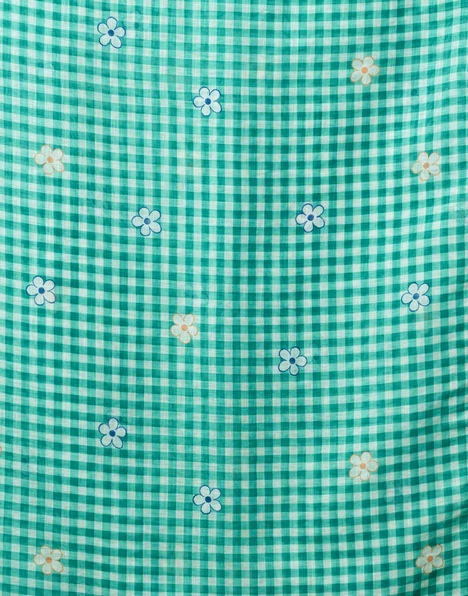 Green Linen Floral Printed Saree
