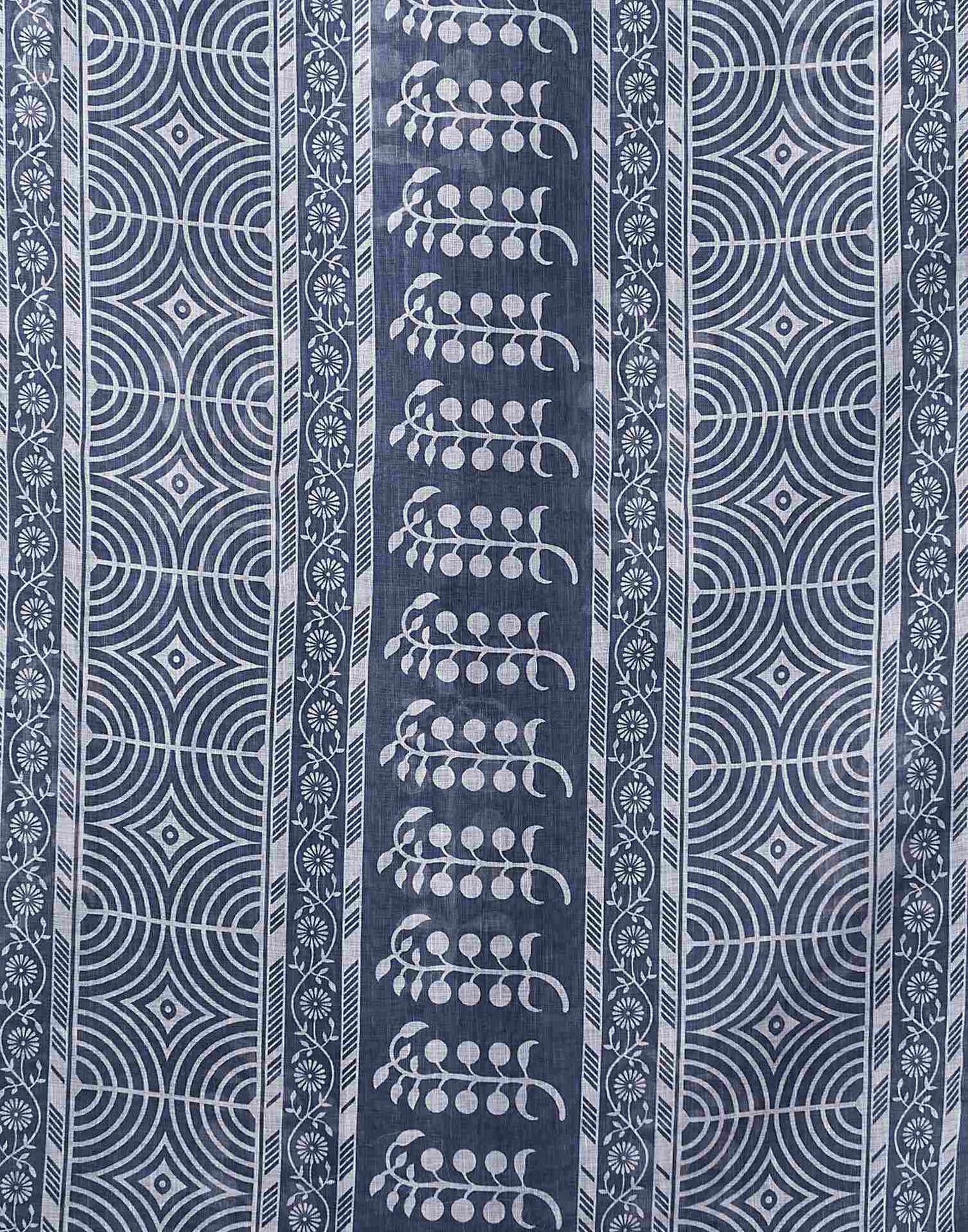 Navy Blue Linen Printed Saree