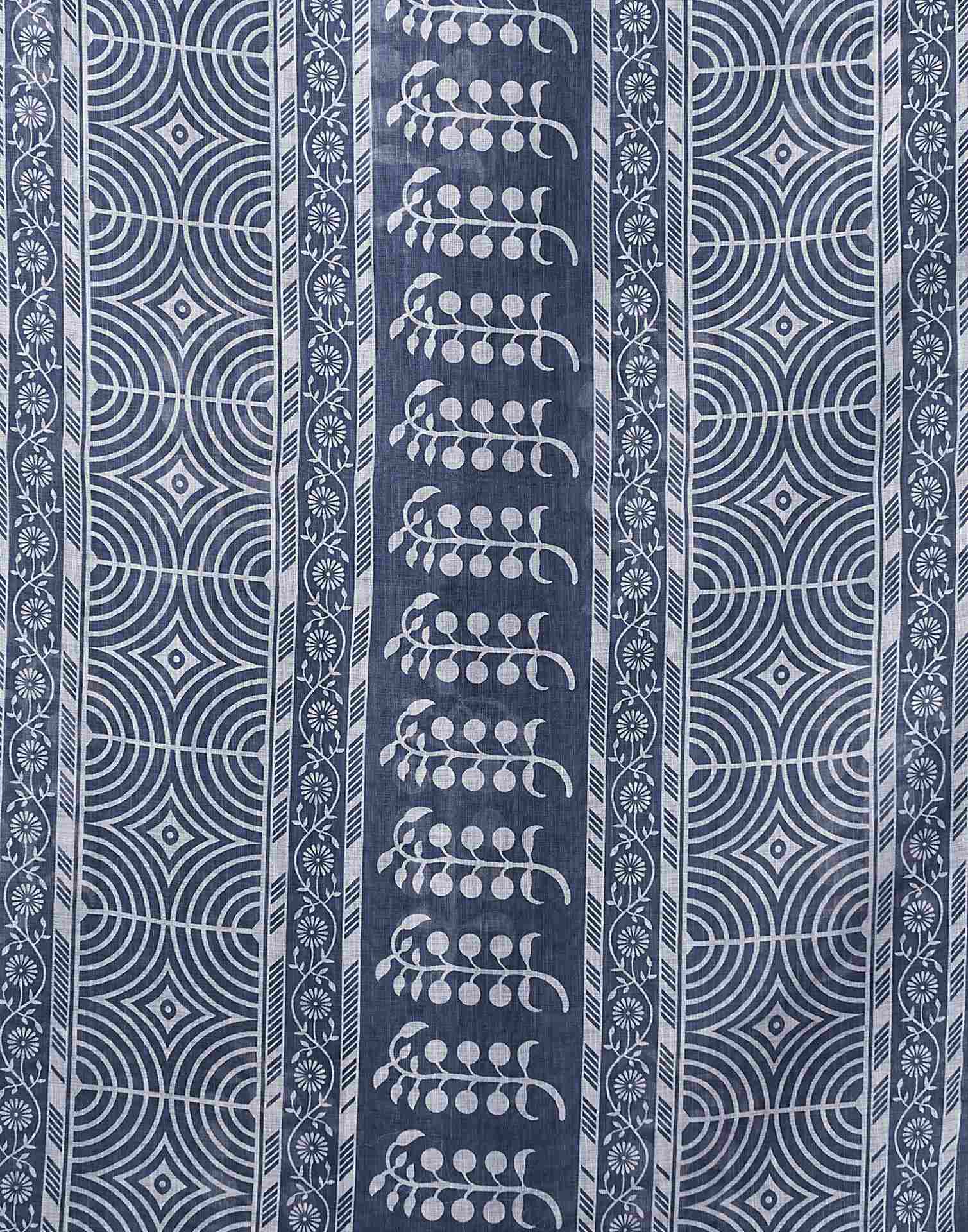 Navy Blue Linen Printed Saree