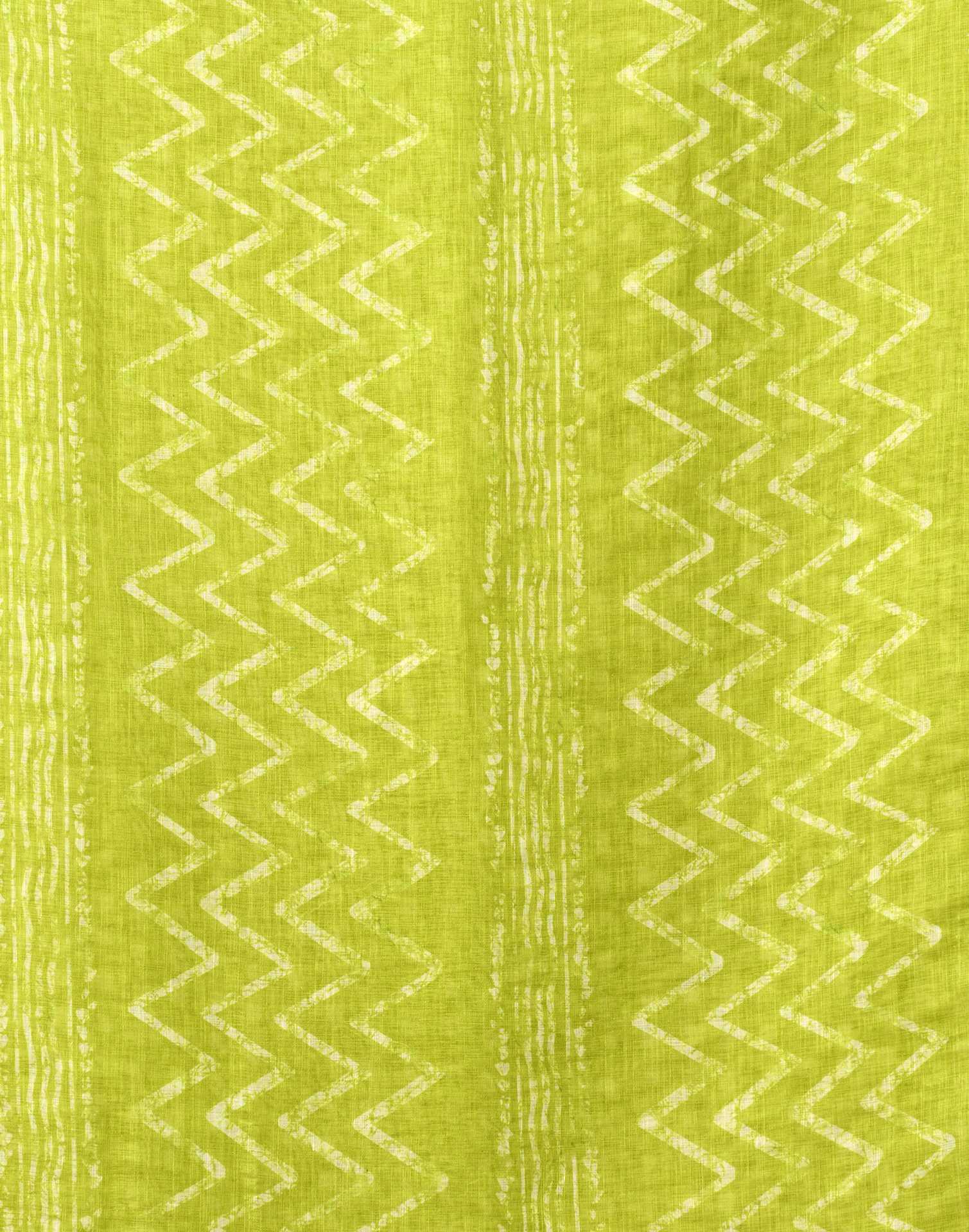 Lime Green Linen Printed Saree